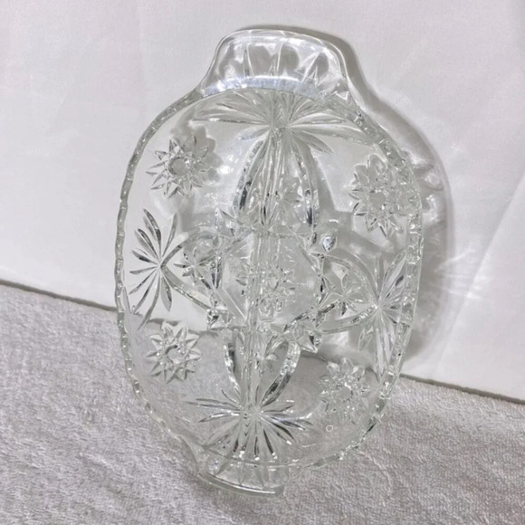 Vintage Pinwheel Cut Crystal Split Snack  Dish - Picture 4 of 10